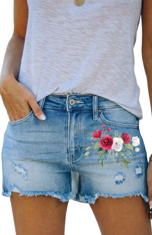 High Rise Distressed Ripped Raw Hem Denim Shorts