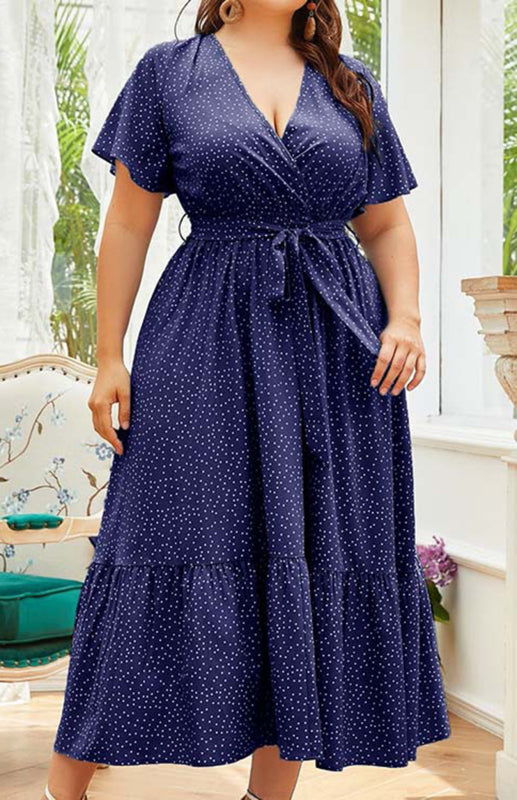 Women's Plus Size V Neck Polka Dot Dress