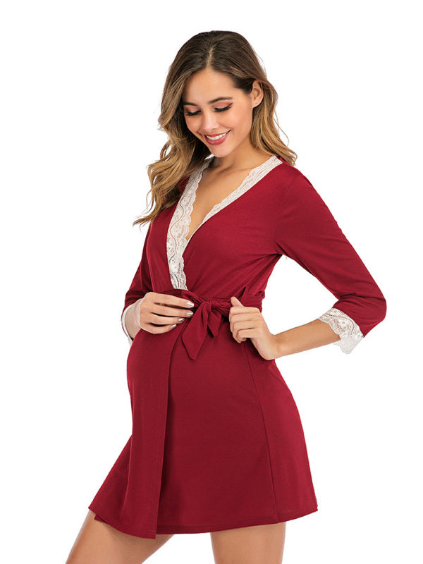 Women's lace patchwork 3 / 4 sleeve maternity dress