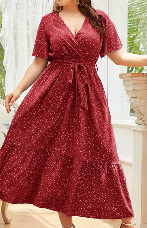 Women's Plus Size V Neck Polka Dot Dress