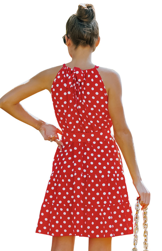 Women's Summer Round Neck Sleeveless Chiffon Polka Dot Dress