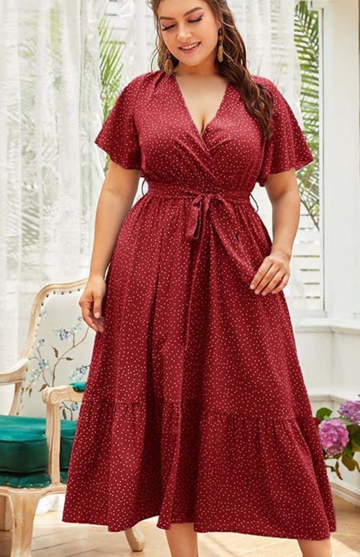 Women's Plus Size V Neck Polka Dot Dress