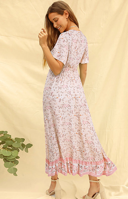 Women's Casual V-Neck Boho Floral Dress