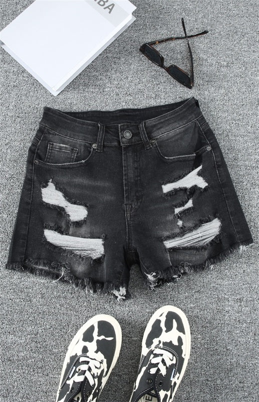 Women's Raw Hem Distressed High Rise Denim Shorts