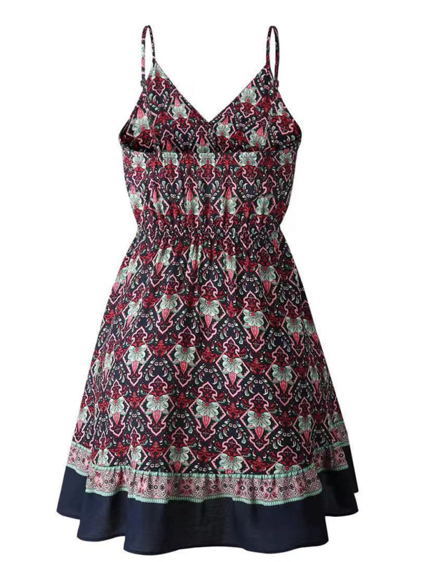 Summer Suspender Print Lanyard Dress