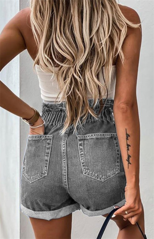 Women's High Waist Bud Button Denim Shorts