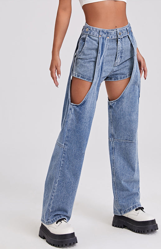 Women's Street Style Cutout Straight Denim Trousers