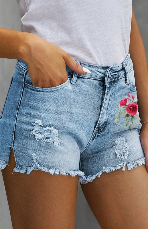 Women's Distressed Ripped Denim Shorts with Pockets