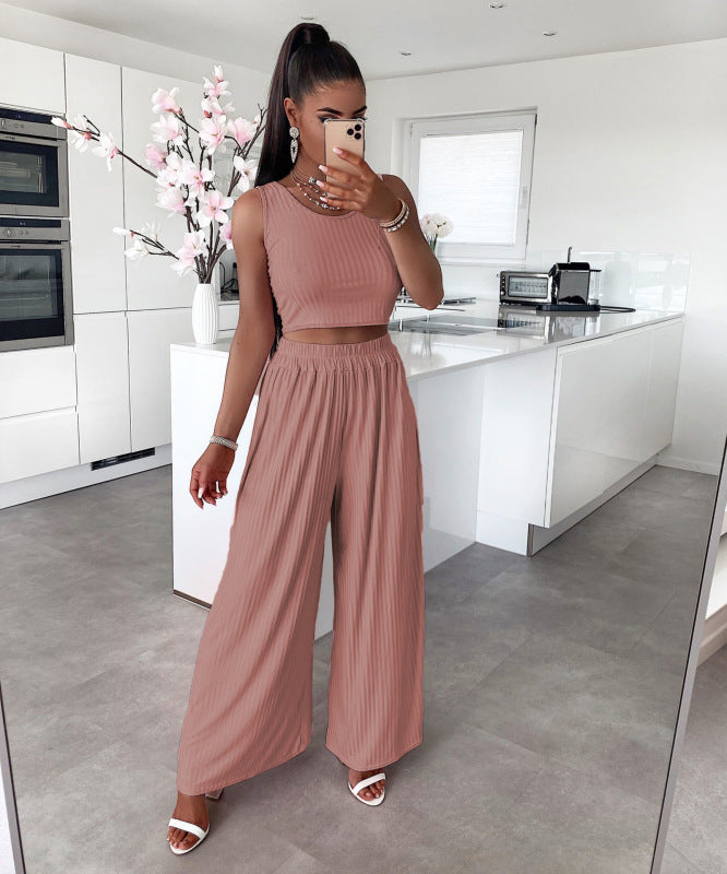 Women's new style vest wide-leg pants casual solid color suit