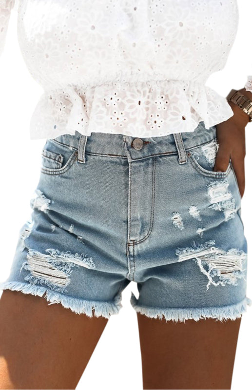 Women's Casual Ripped Raw Hem Denim Shorts