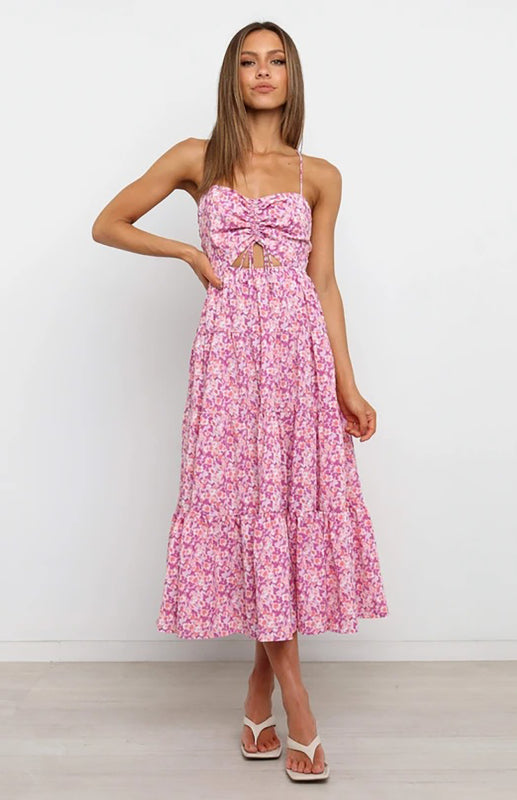 Women's Sling Gathered Floral Cutout Dress