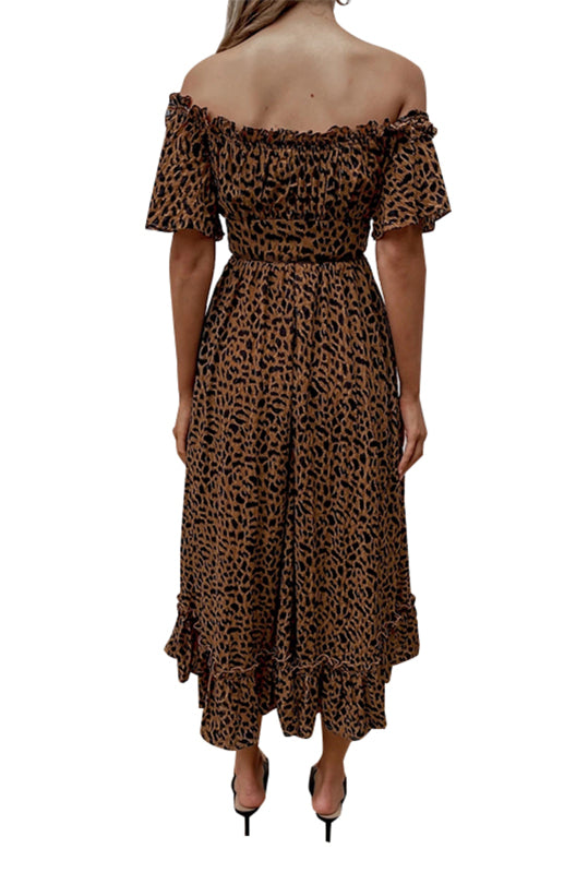 Women's Short-Sleeved, Off-The-Shoulder Leopard Print Dress