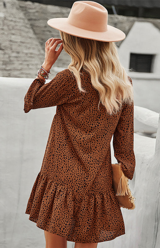 Women's Fashion Leopard Print V-Neck Dress