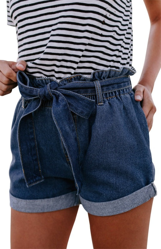 Women's Fashion Paper Bag Waist Denim Shorts