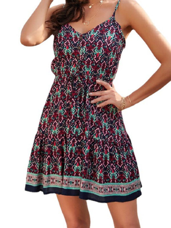 Summer Suspender Print Lanyard Dress