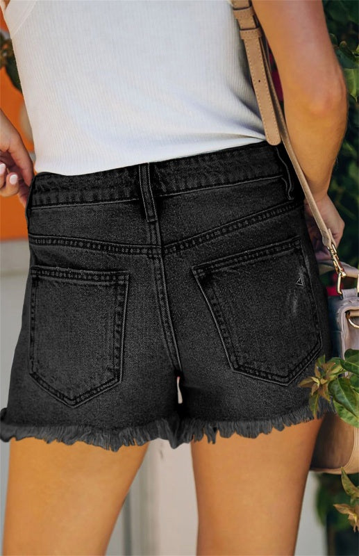 Women's Raw Hem Distressed High Rise Denim Shorts