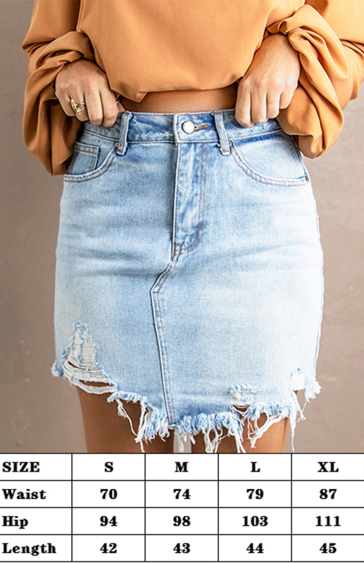 Vintage High Waist Sky Blue Fading Frayed Hem Denim Skirt