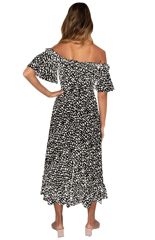 Women's Short-Sleeved, Off-The-Shoulder Leopard Print Dress