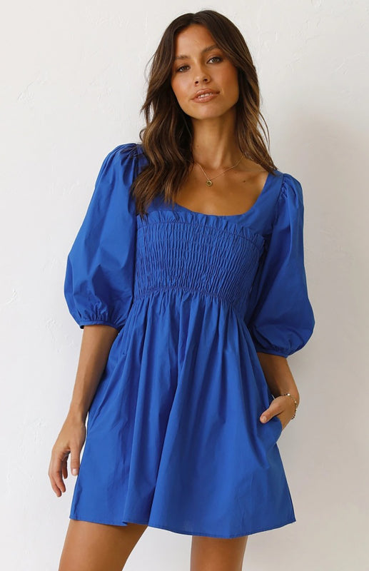 Women's Lantern Sleeve Solid Color Dress