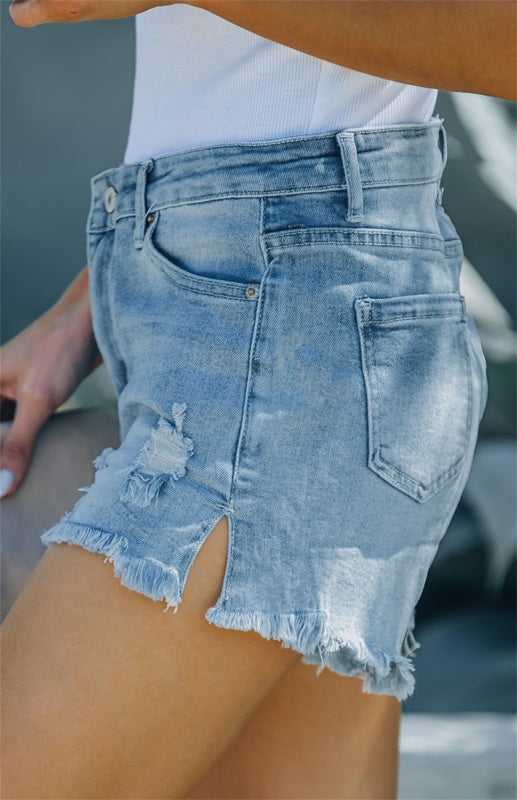 Women's Distressed Ripped Denim Shorts with Pockets