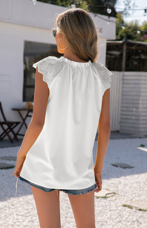 Women's Sleeveless V Neck Shirt With Cut Out Stitching