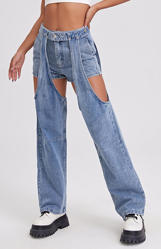 Women's Street Style Cutout Straight Denim Trousers