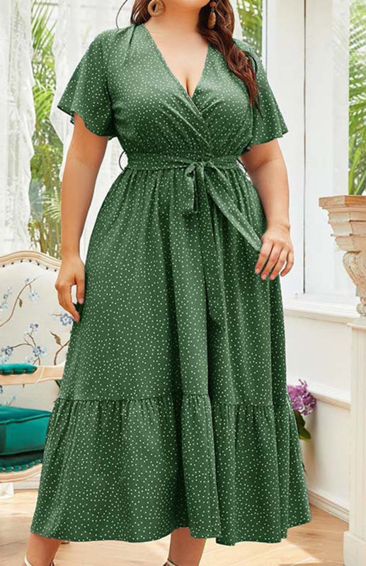 Women's Plus Size V Neck Polka Dot Dress