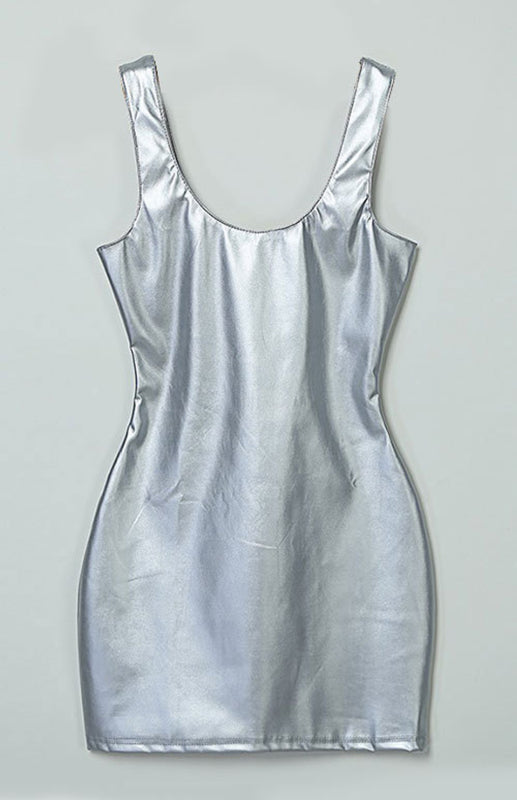 Tight-Fitting Sleeveless Sexy Pu Patent Leather Dress