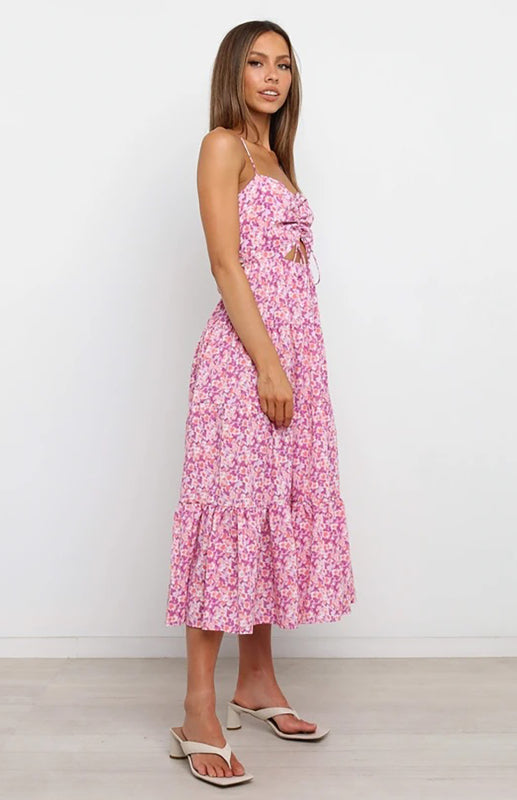 Women's Sling Gathered Floral Cutout Dress