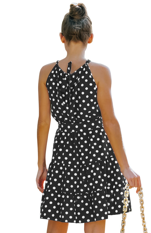 Women's Summer Round Neck Sleeveless Chiffon Polka Dot Dress