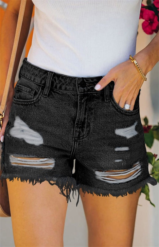 Women's Raw Hem Distressed High Rise Denim Shorts