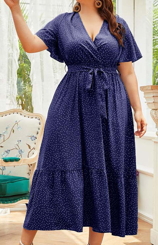 Women's Plus Size V Neck Polka Dot Dress