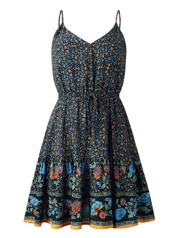 Summer Suspender Print Lanyard Dress