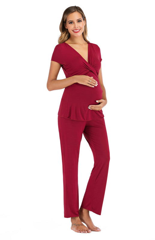 Women'S Cross Neck Short Sleeve Maternity Suit