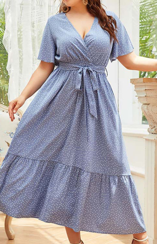 Women's Plus Size V Neck Polka Dot Dress