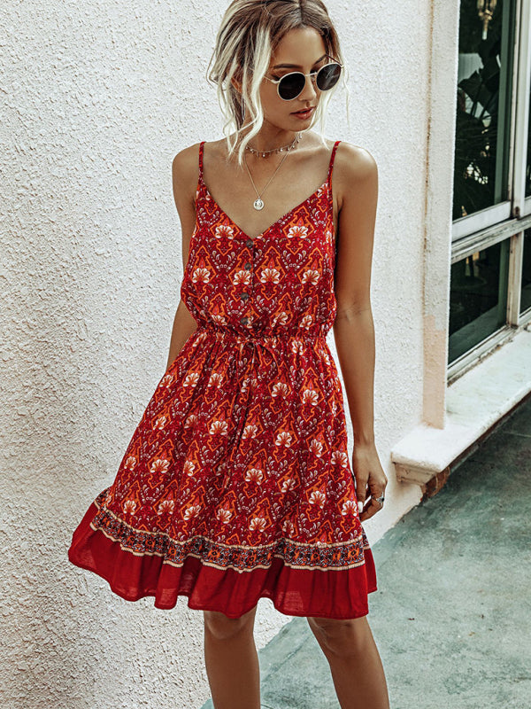 Summer Suspender Print Lanyard Dress