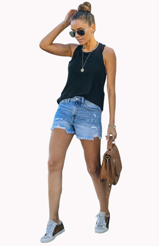 Women's Irregular Burlap Denim Shorts