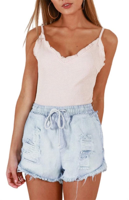 Women's Fashion Wash Distressed Denim Shorts