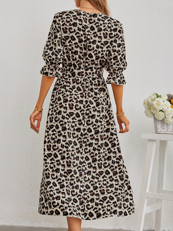 Women's fashion leopard print split dress