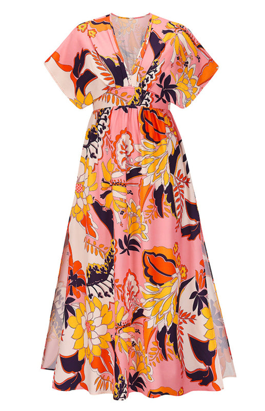 Women's Doll Sleeve V-Neck Print Beach Dress