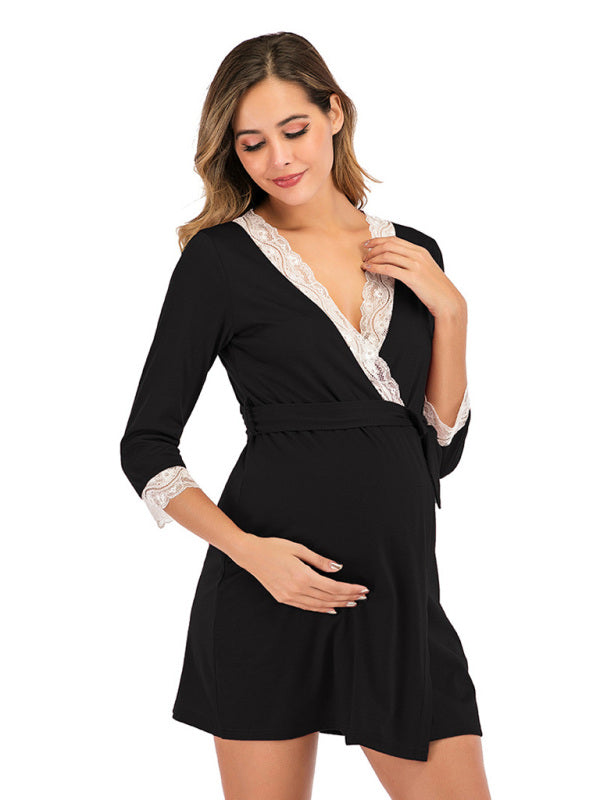 Women's lace patchwork 3 / 4 sleeve maternity dress