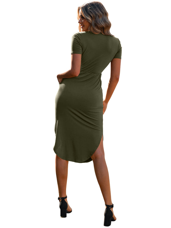 Women's V-neck short sleeve Hip Wrap tight dress