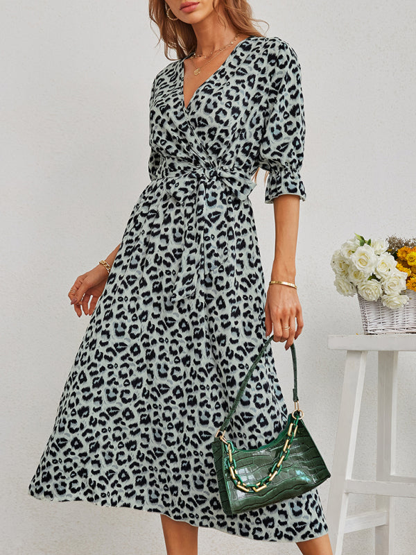 Women's fashion leopard print split dress