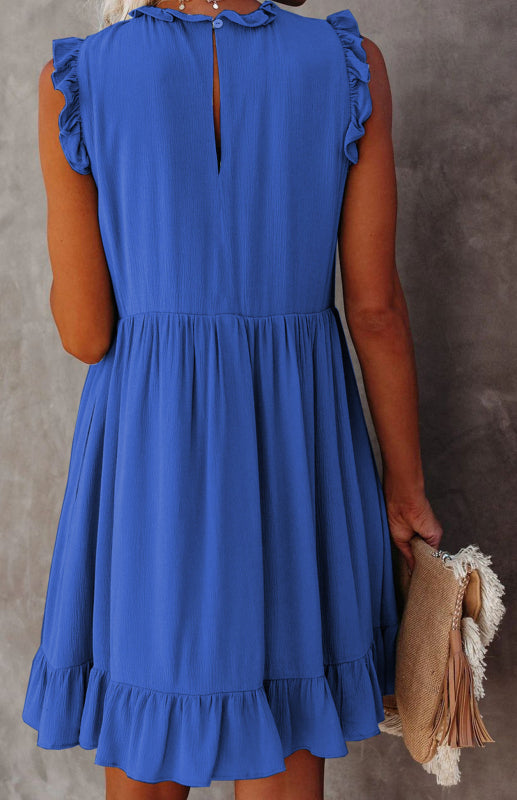 Women's Solid Color Ruffled Waist Dress