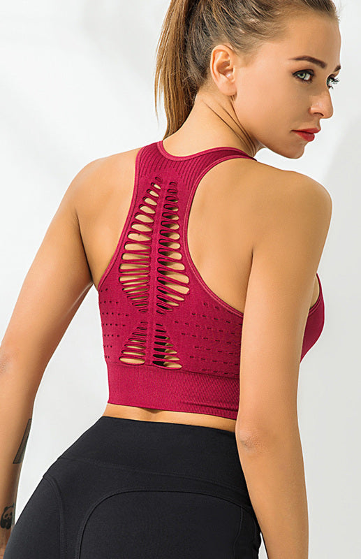 Geometric Mesh Cutout Shockproof Sports Bra