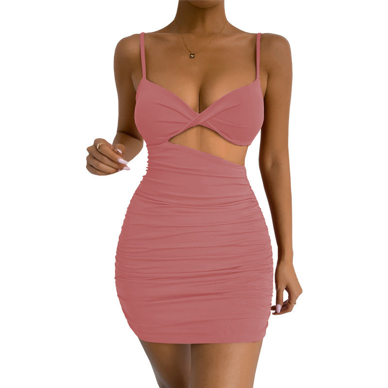 Women's Solid color sexy open waist camisole dress