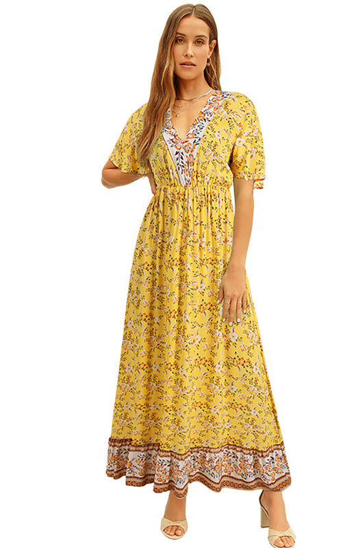 Women's Casual V-Neck Boho Floral Dress