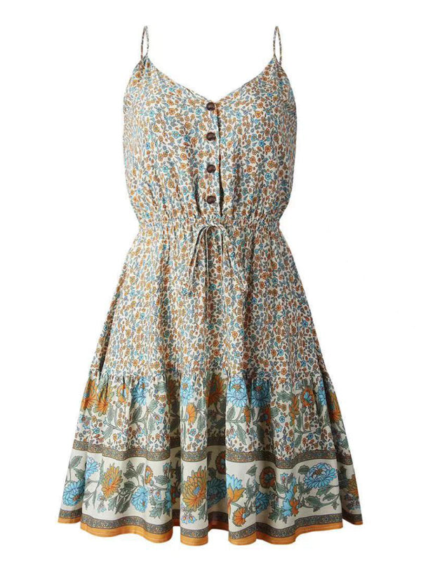 Summer Suspender Print Lanyard Dress