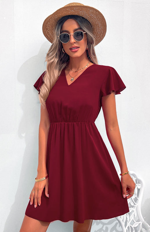 Women's V-Neck Embroidered Chiffon Backless Dress