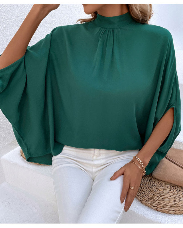 Women'sSolid color elegant turtleneck loose half sleeve blouse